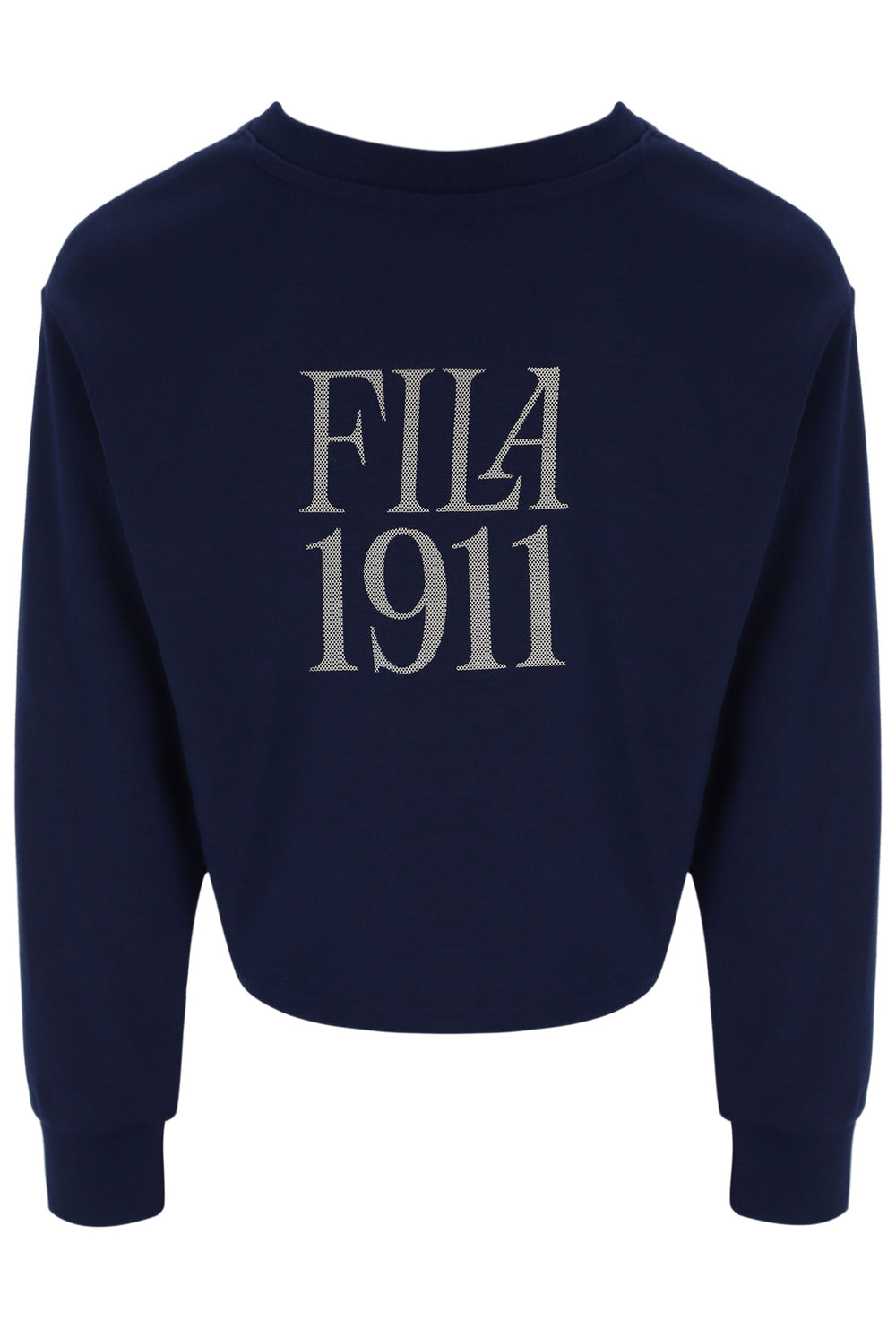Navy blue sweatshirt with 'FILA 1911' text on a white background