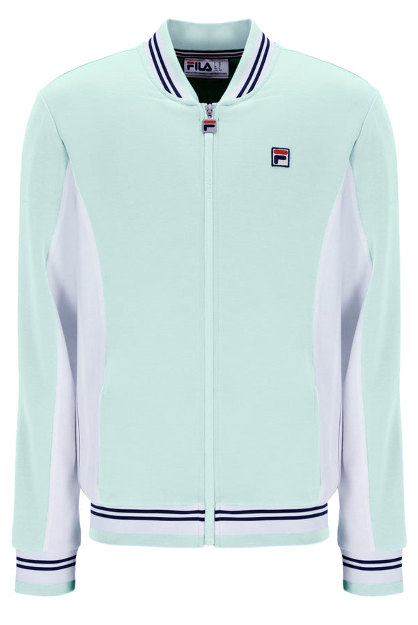 Light blue jacket with white sleeves and FILA logo on a white background