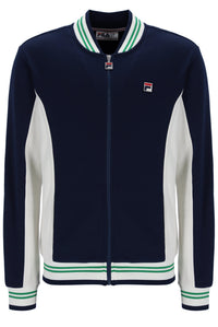 Navy and white track top with a FILA logo on the chest, on a white background