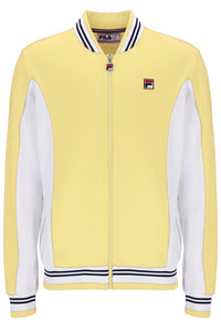 Yellow and white jacket with FILA logo on a white background