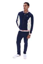 Displays a model wearing the Peacoat 'FILA' branded Settanta Baseball Track Top