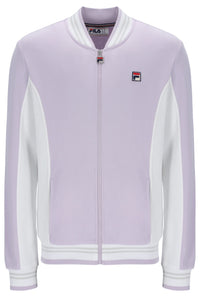 Displays the Misty Lilac 'FILA' branded Settanta Baseball Track Top
