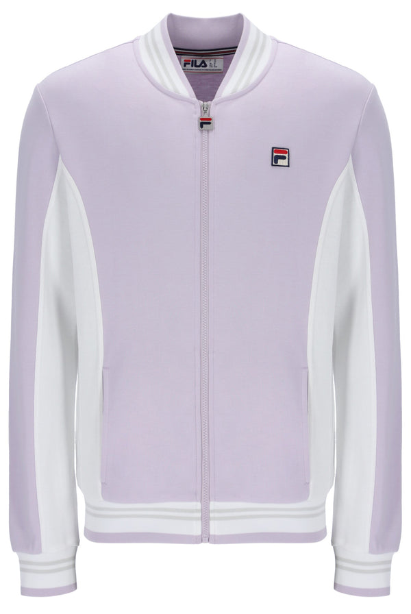 Displays the Misty Lilac 'FILA' branded Settanta Baseball Track Top