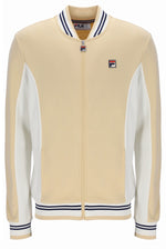 Beige and white jacket with FILA logo on a white background