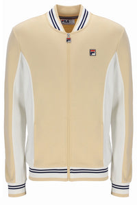 Beige and white jacket with FILA logo on a white background