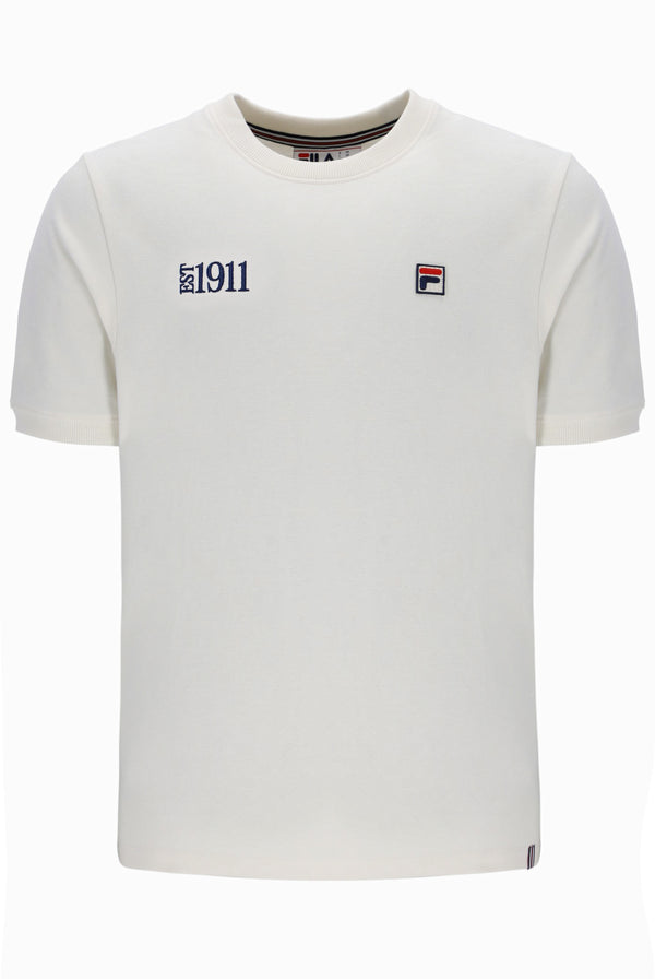 White t-shirt with '1911' and FILA logo on a white background