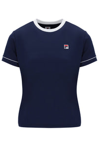 A navy blue FILA tennis t-shirt with cap sleeves and a small logo on the chest.