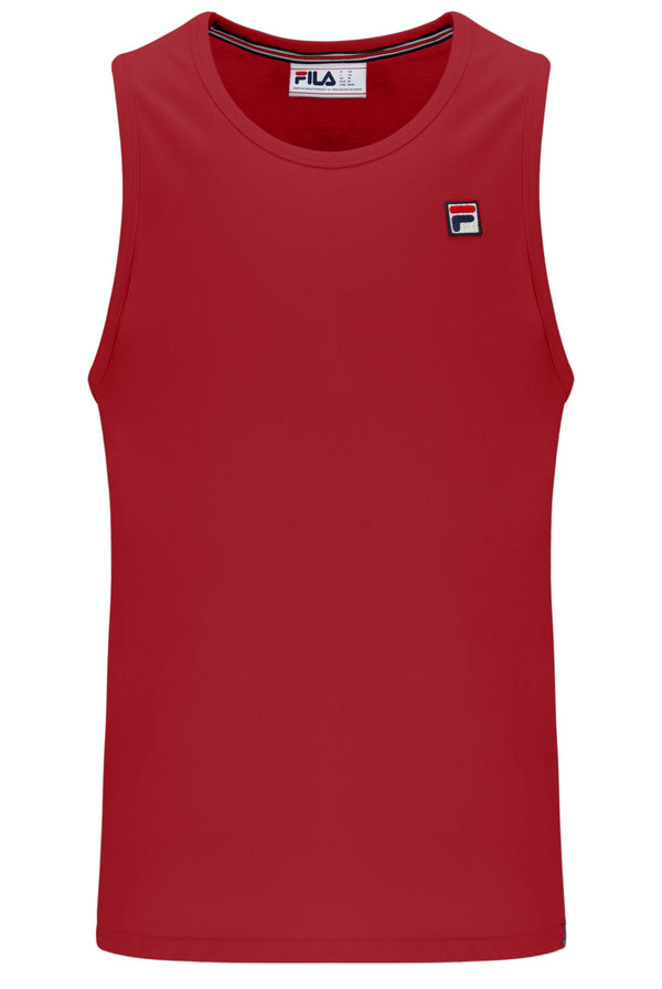 Red tank top with Fila logo on a white background