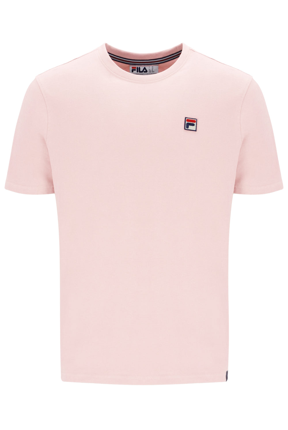 Pink t-shirt with a small logo on a white background