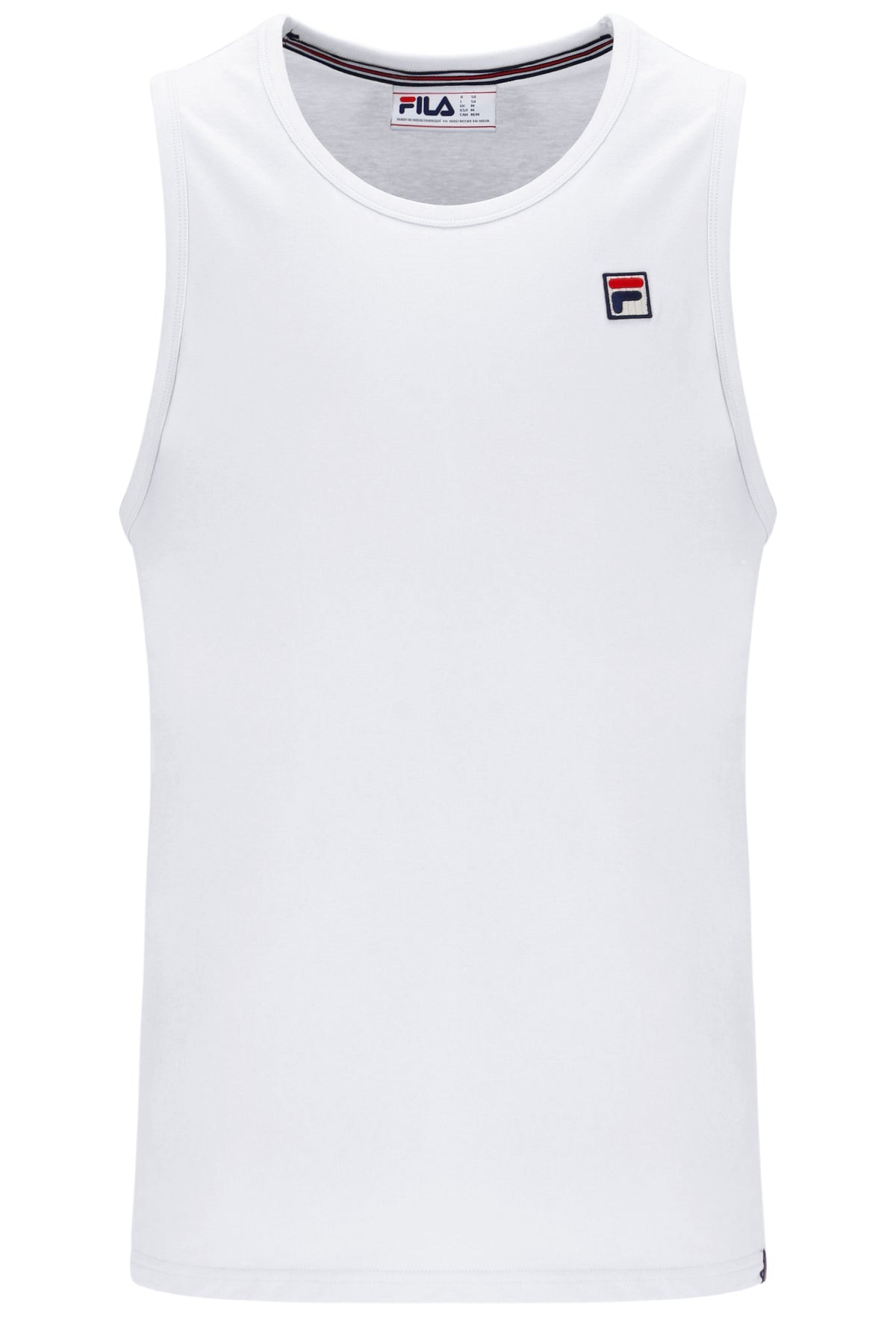 White tank top with Fila logo on a white background