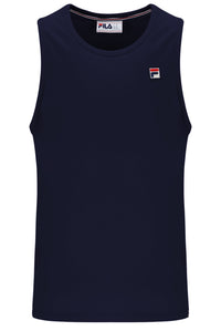 Navy blue tank top with Fila logo on a white background