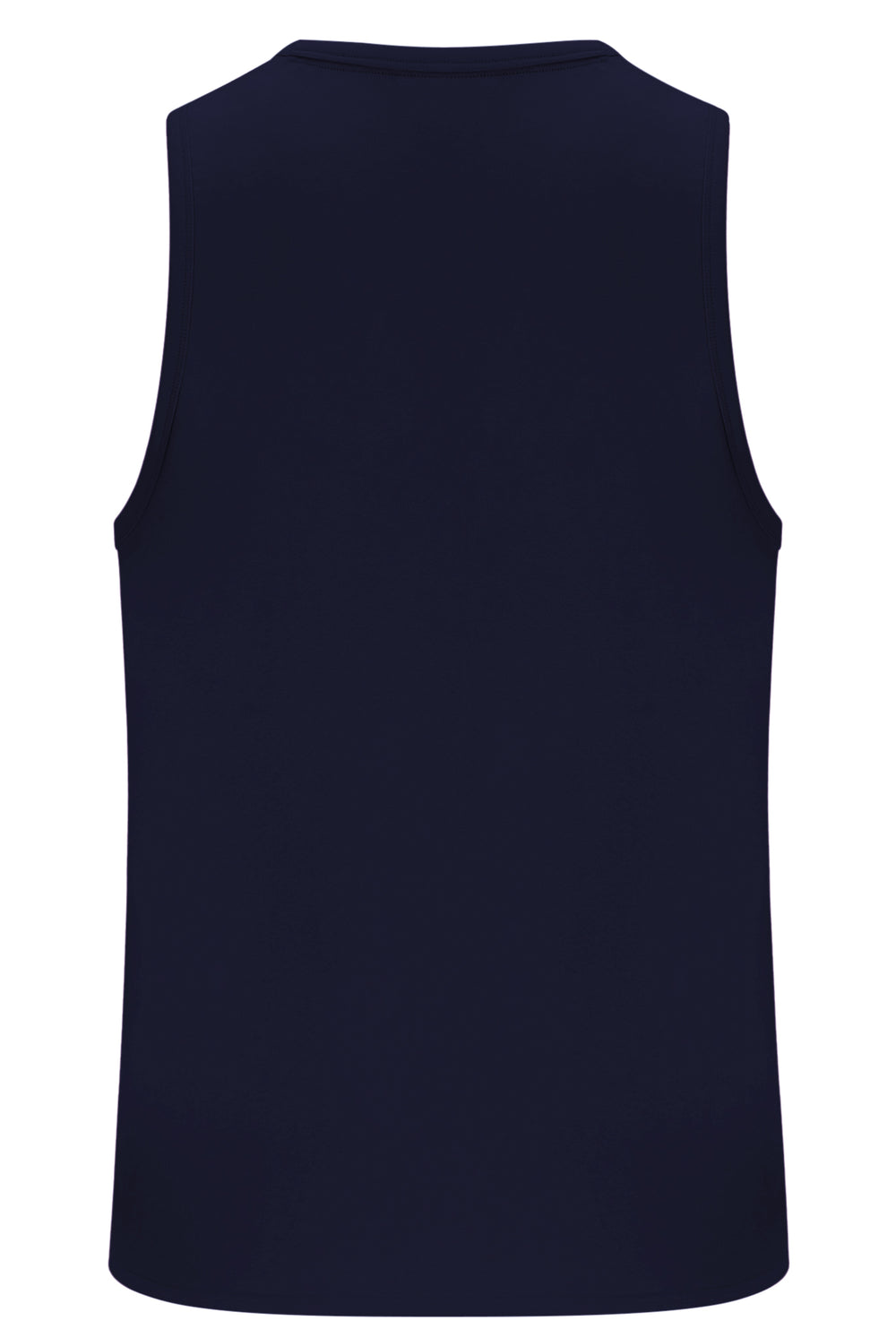 Navy blue sleeveless shirt on a white background