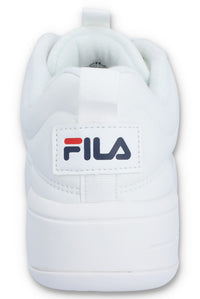 A white FILA Superbubble trainer with a chunky sole and FILA logo on the side.