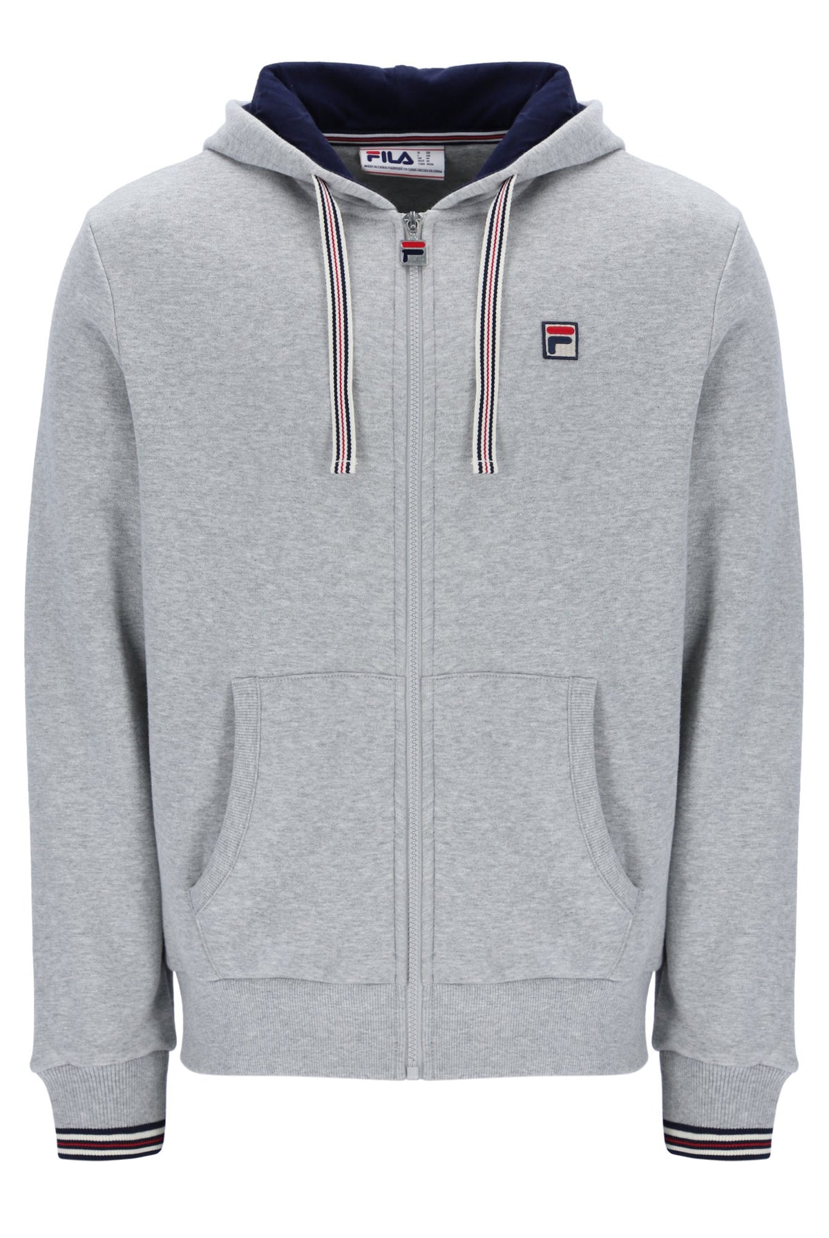 Grey Marl zip-through hoodie with a classic FILA logo on the chest on a white background