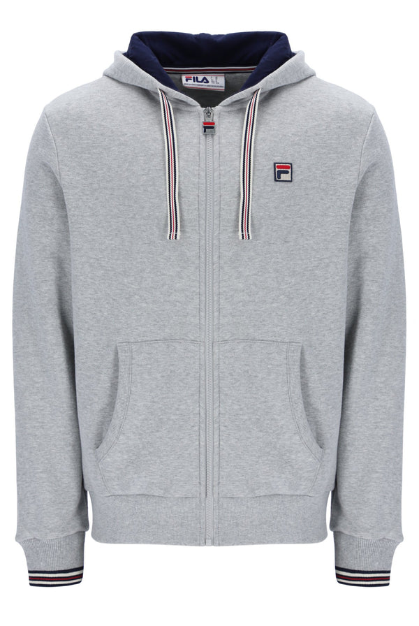 Grey Marl zip-through hoodie with a classic FILA logo on the chest on a white background