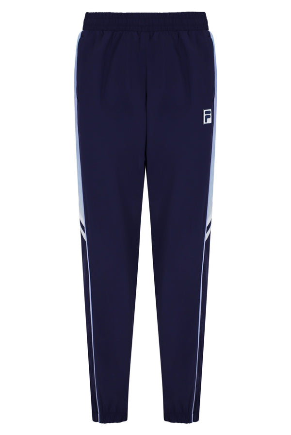 Displays the Dark Navy 'FILA' branded Woven Track Pants