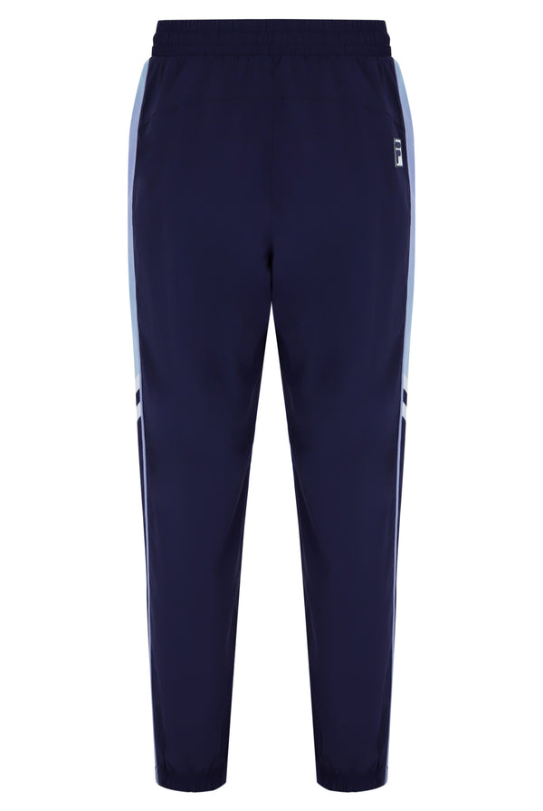 Displays the Dark Navy 'FILA' branded Woven Track Pants