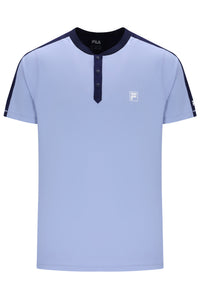 Displays the Blue 'FILA' branded Men’s Henry Neck Tennis T-Shirt