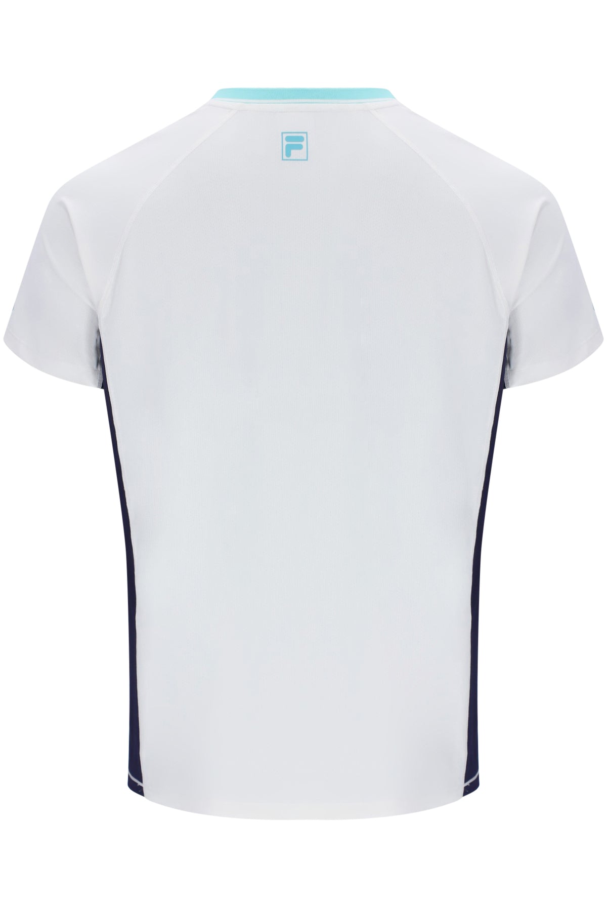 Displays the White 'FILA' branded Men’s Round Neck Tennis T-Shirt
