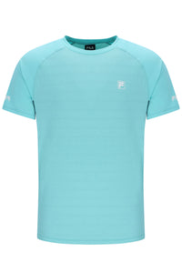 Displays the Aqua 'FILA' branded Unisex Round Neck Tennis T-Shirt