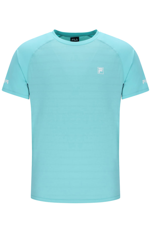 Displays the Aqua 'FILA' branded Unisex Round Neck Tennis T-Shirt