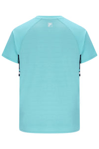 Displays the Aqua 'FILA' branded Unisex Round Neck Tennis T-Shirt