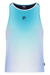 Displays the Aqua 'FILA' branded Women’s Sleeveless Tennis Top