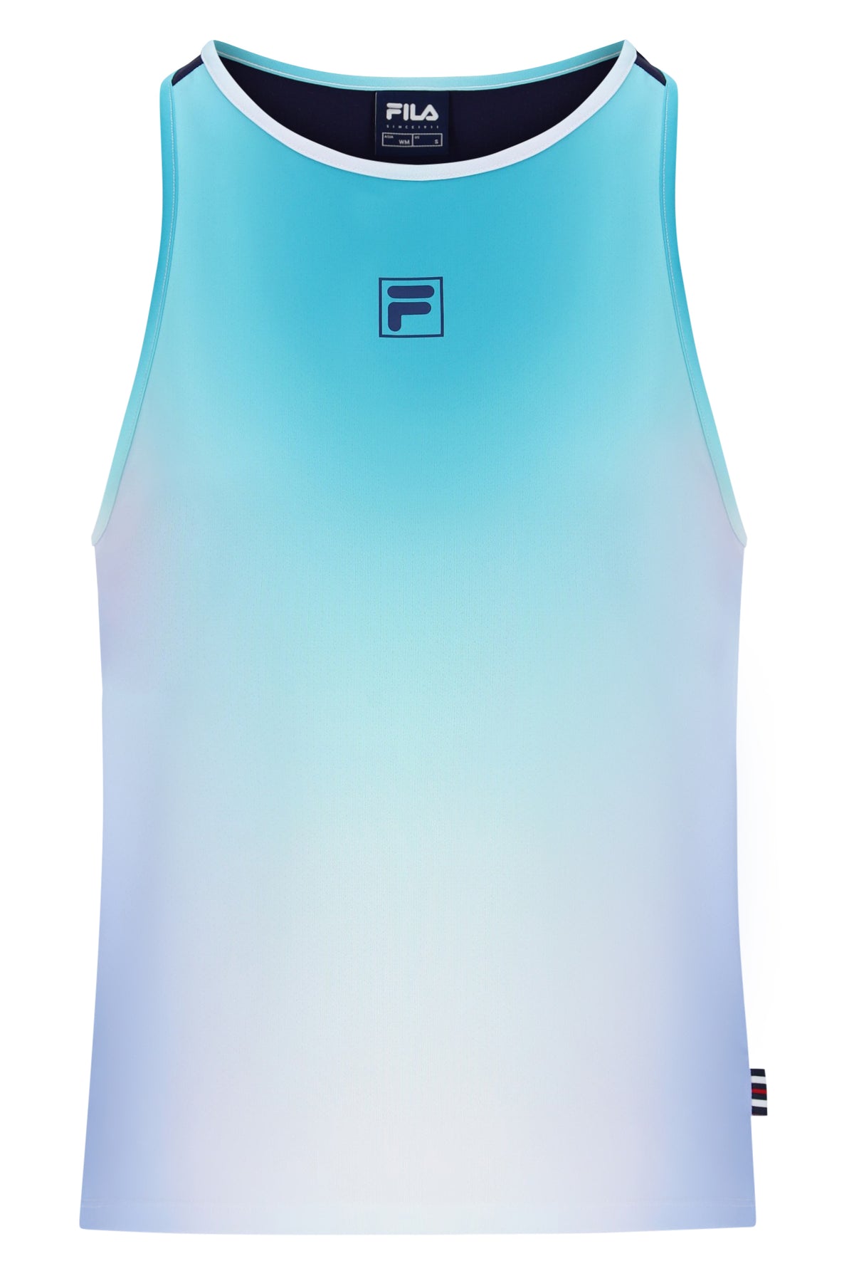 Displays the Aqua 'FILA' branded Women’s Sleeveless Tennis Top