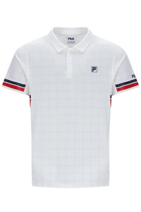 Displays the Pattern White 'FILA' Men’s Polo Tennis T-Shirt