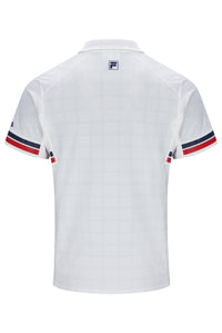 Displays the Pattern White 'FILA' Men’s Polo Tennis T-Shirt