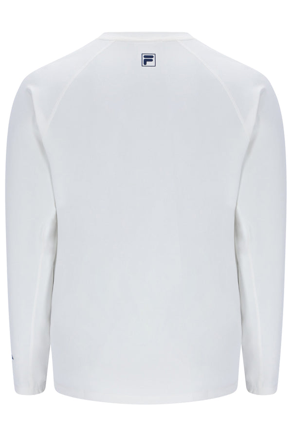 Displays the Off White 'FILA' branded Men's Long Sleeve Tennis T-Shirt