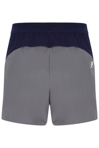Displays the Dark Grey 'FILA' branded Men’s 5" Tennis Shorts with Inner