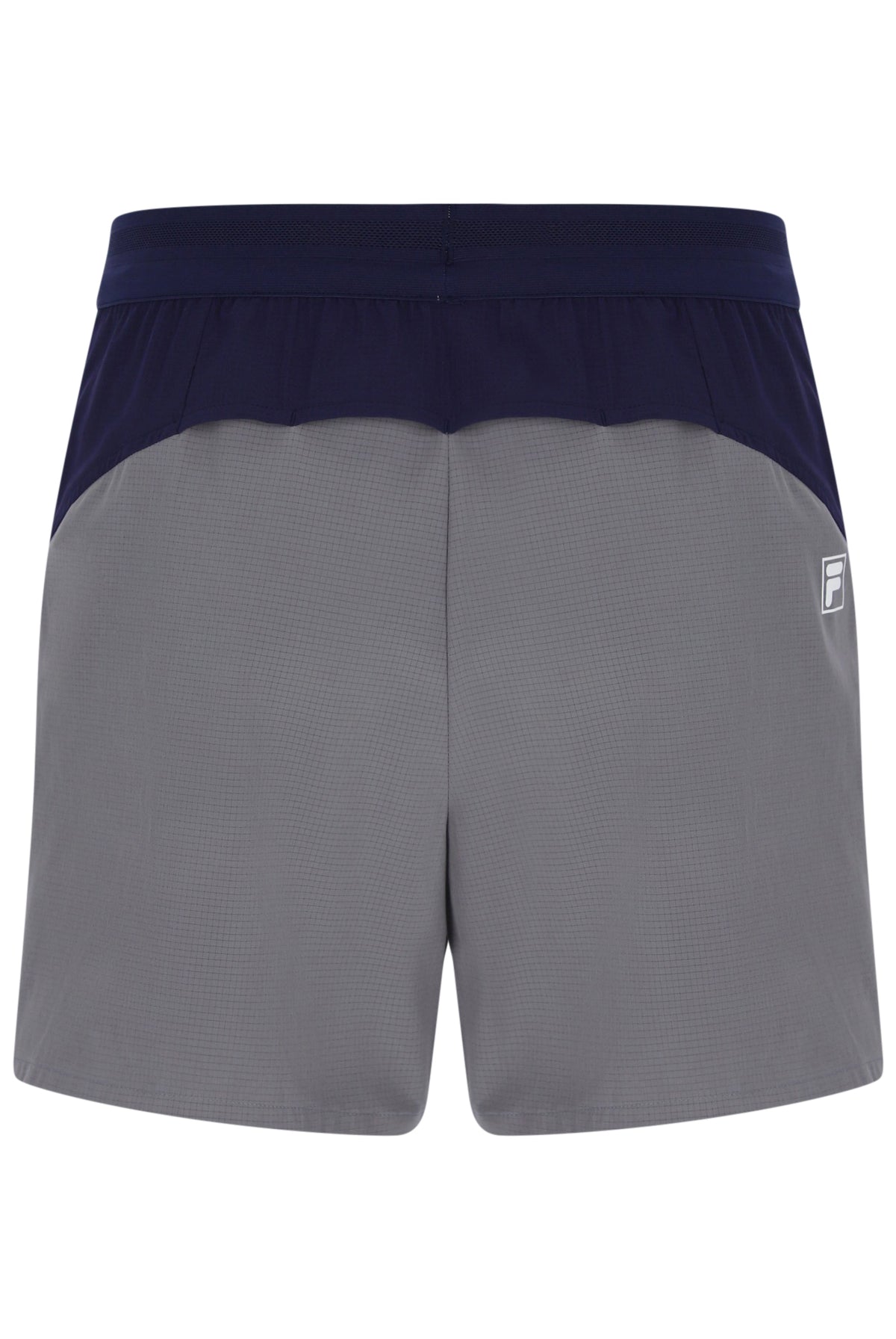 Displays the Dark Grey 'FILA' branded Men’s 5" Tennis Shorts with Inner