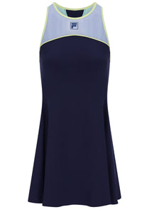 Displays the Dark Navy 'FILA' branded Women’s Jersey Dress with Inner Shorts