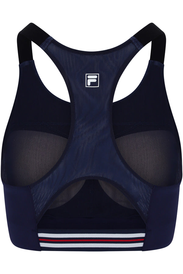 Displays the Dark Navy 'FILA' branded Women’s Tennis Core Bra