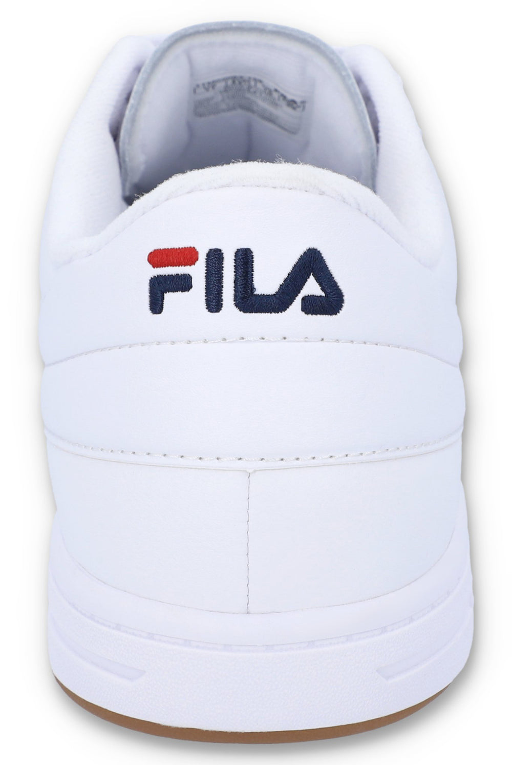 White sneaker with Fila logo on a white background