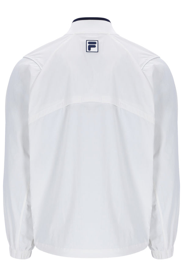 Displays the Off White 'FILA' branded Unisex Tennis Warm-Up Jacket