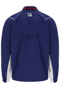 Displays the Navy 'FILA' branded Unisex Tennis Warm-Up Jacket