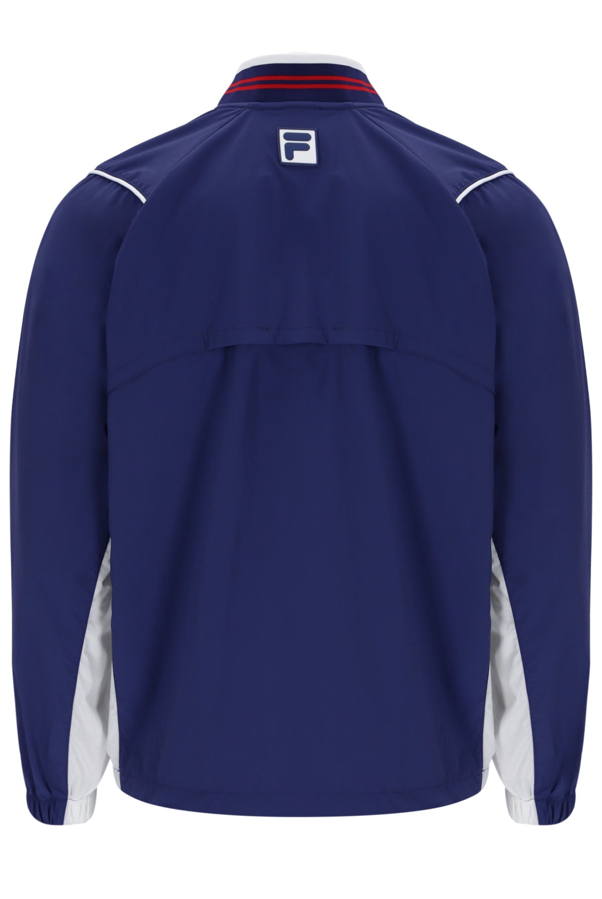 Displays the Navy 'FILA' branded Unisex Tennis Warm-Up Jacket