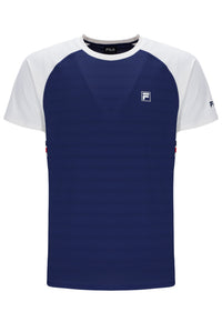 Displays the Navy 'FILA' branded Unisex Round Neck Tennis T-Shirt