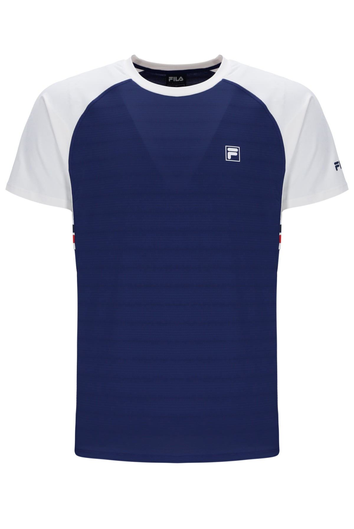 Displays the Navy 'FILA' branded Unisex Round Neck Tennis T-Shirt