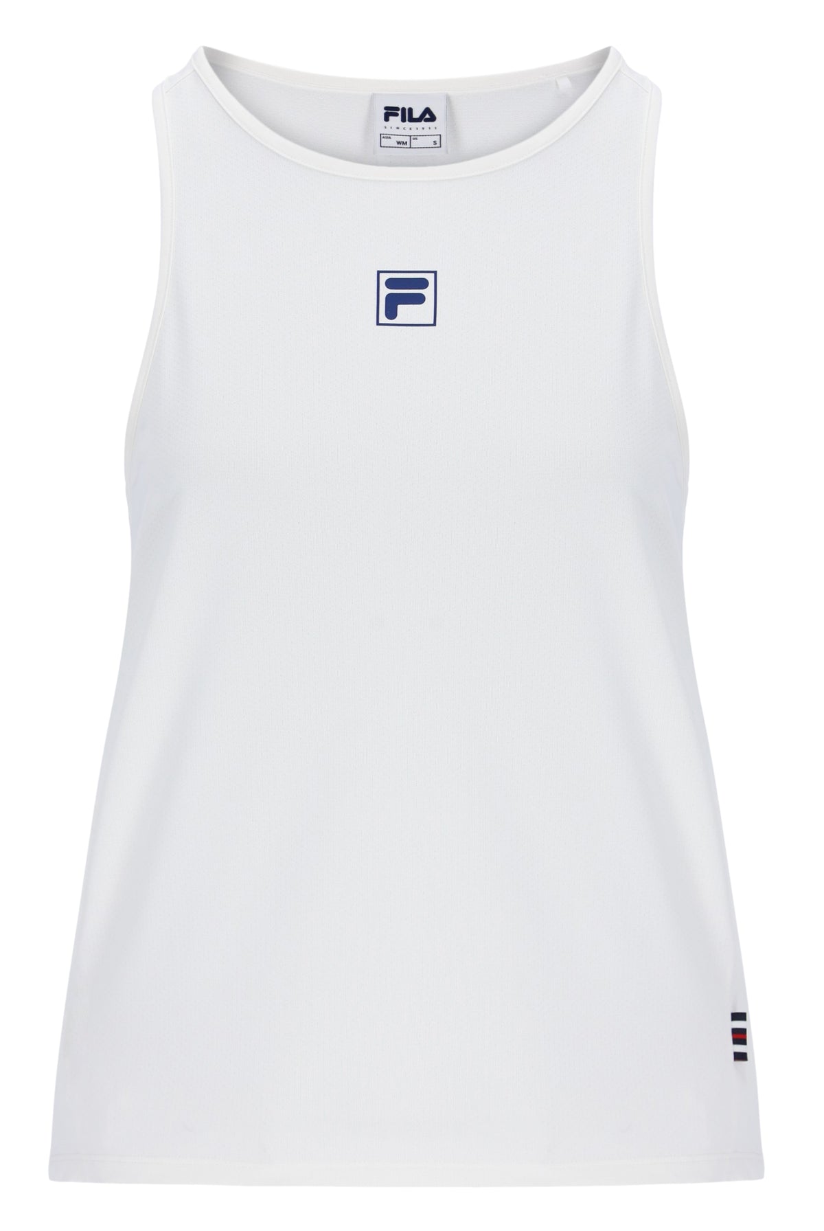 Displays the Off White 'FILA' branded Women’s Sleeveless Tennis Top