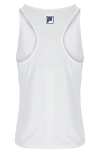 Displays the Off White 'FILA' branded Women’s Sleeveless Tennis Top