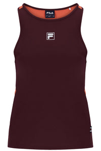 Displays the Wine 'FILA' branded Women’s Sleeveless Tennis Top