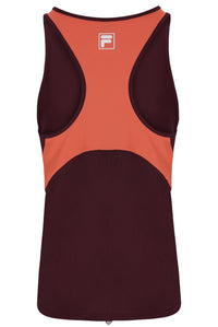 Displays the Wine 'FILA' branded Women’s Sleeveless Tennis Top