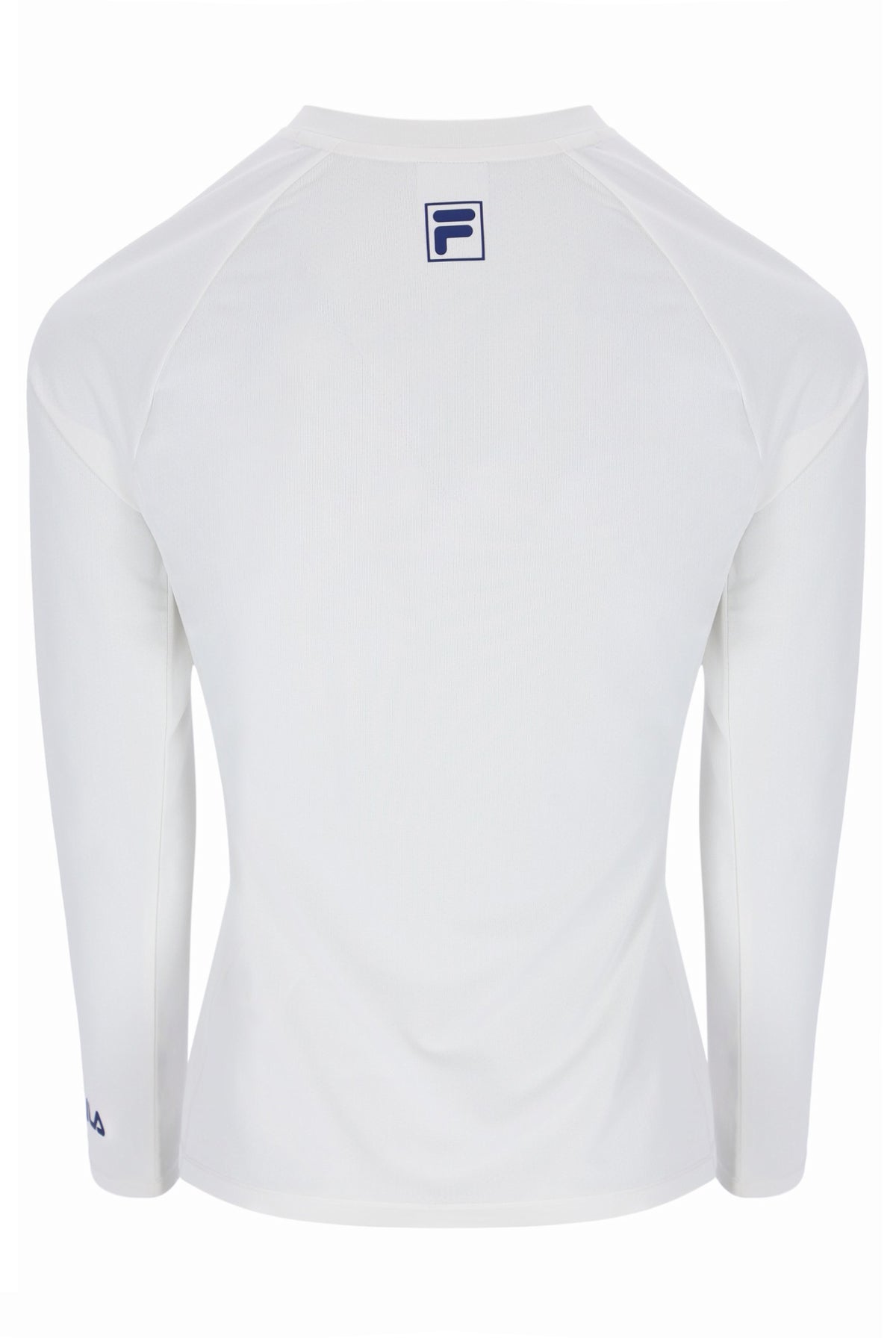 Displays the Off White 'FILA' branded Women’s Long Sleeve Tennis T-Shirt