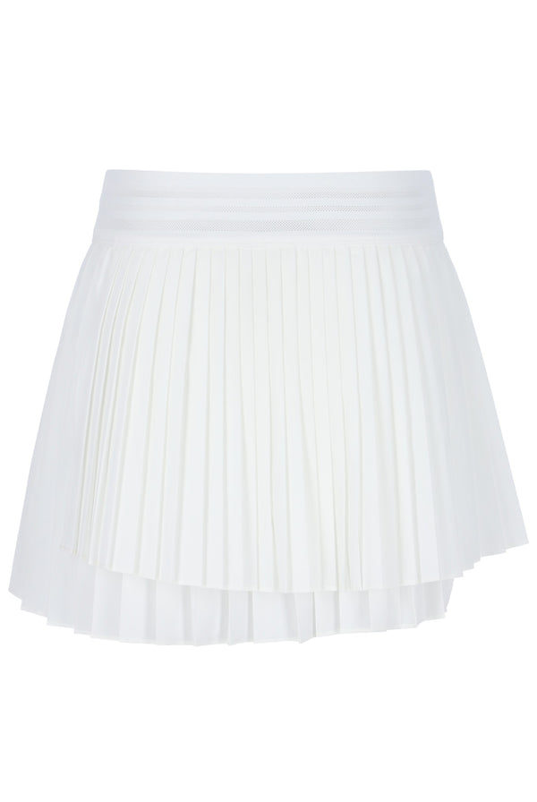 Displays the 'FILA' branded Off White Women’s Pleated Wrap Tennis Skirt