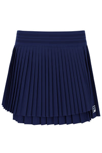 Displays Navy 'FILA' branded Women’s Pleated Wrap Tennis Skirt