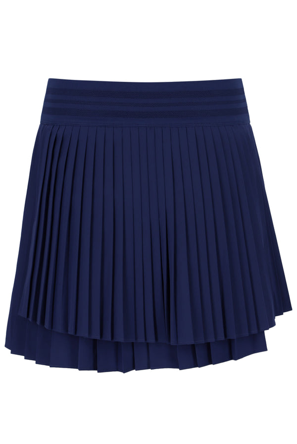Displays Navy 'FILA' branded Women’s Pleated Wrap Tennis Skirt