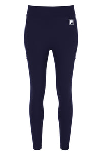 Displays the Dark Navy 'FILA' branded Women’s Tennis Leggings